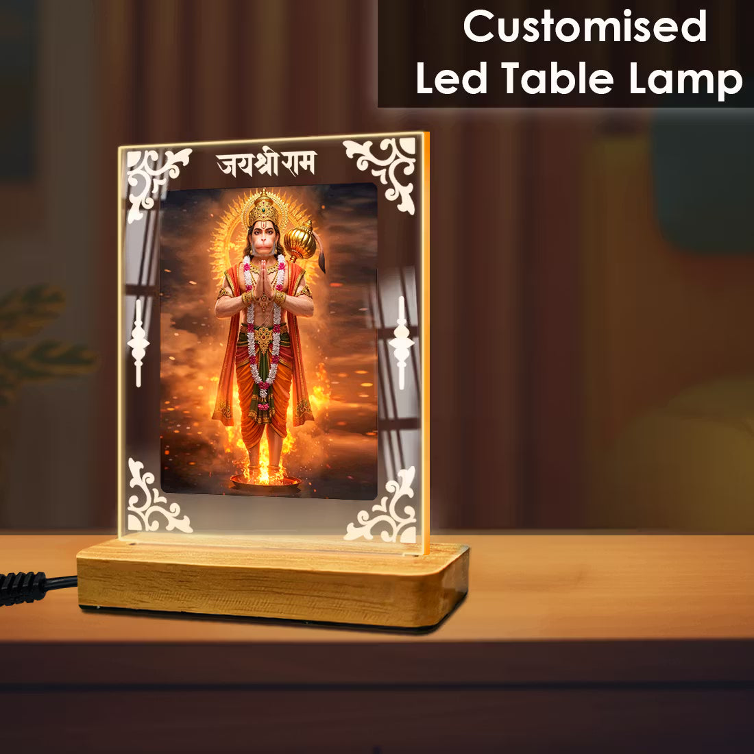 Buy Online Fashionury Acrylic Spiritual Lamp Hanuman Ji Acrylic Led Lamp - Wooden Stand-D2