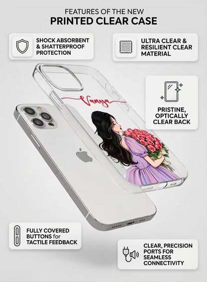 Rose Bouquet Girl custom name silicone mobile cover with romantic floral illustration