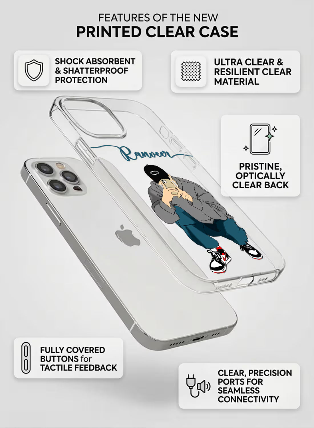 Streetwear Selfie Boy Printed Clear Silicone Back Cover