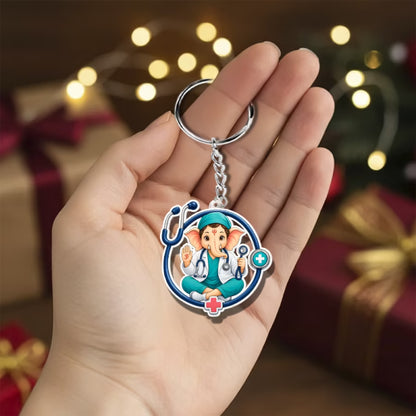 Doctor Ganesha acrylic keychain with stethoscope design and metal ring – gift for doctors by Fashionury