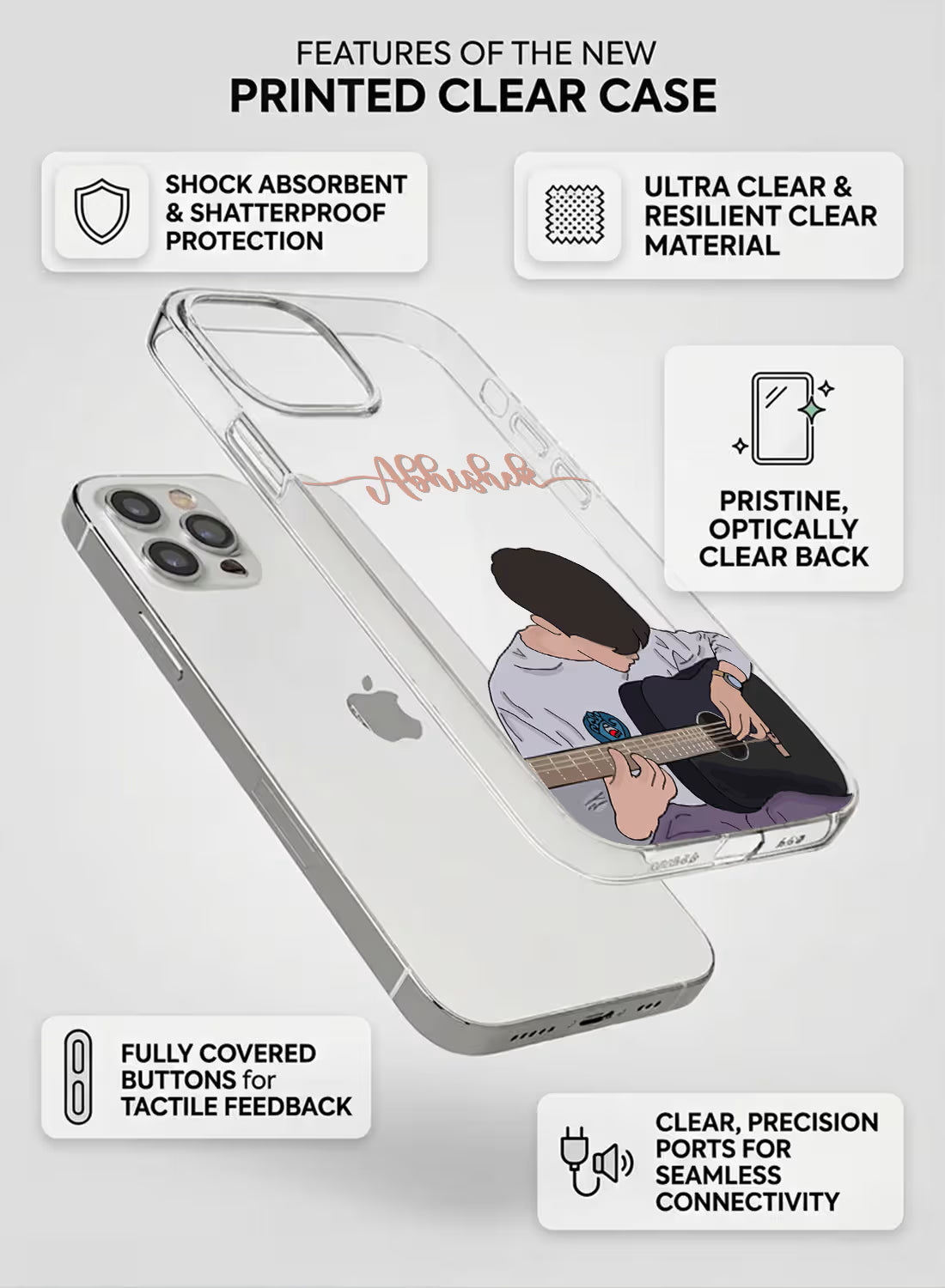 Acoustic Guitar Boy Printed Clear Silicone Back Cover
