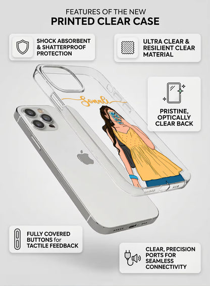 Custom name Sonali printed on clear silicone phone cover with mirror selfie girl design