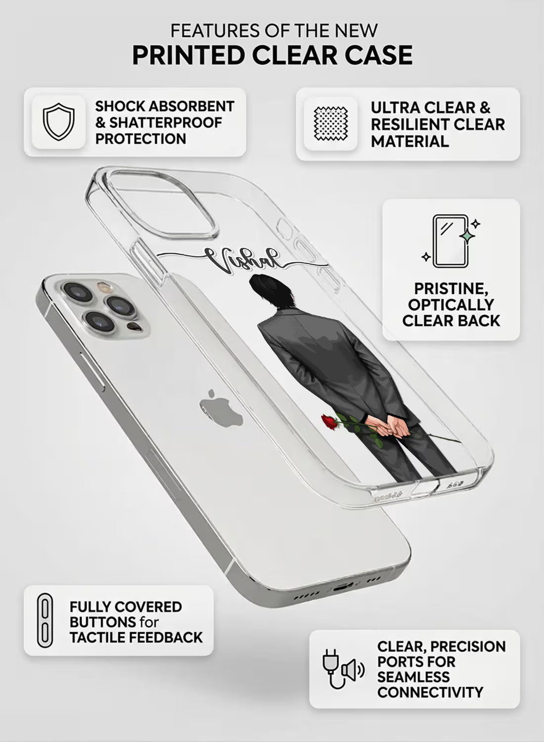 Man with Red Rose Printed Clear Silicone Back Cover