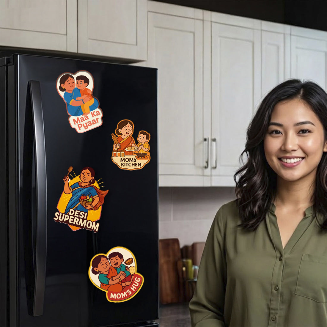Mom Love MDF Fridge Magnet Set – Pack of 4 Desi Mom Designs