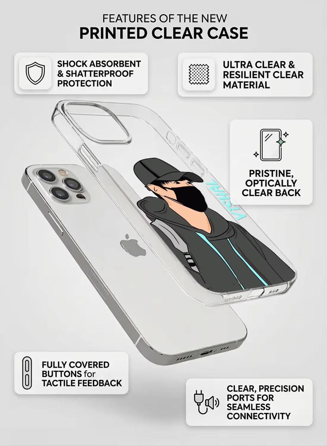 Masked Boy in Hoodie Printed Clear Silicone Back Cover