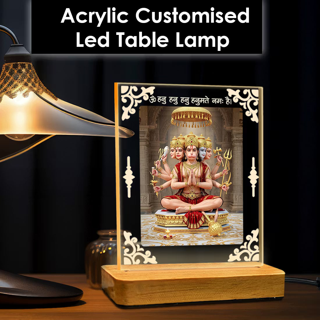 Buy Online Fashionury Acrylic Spiritual Lamp Shree Panchmukhi Hanuman Ji Acrylic Led Lamp - Wooden Stand-D1