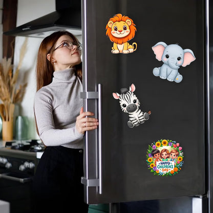 Children's Day jungle animal MDF fridge magnet set of 4 with zebra, lion and elephant designs – Fashionury