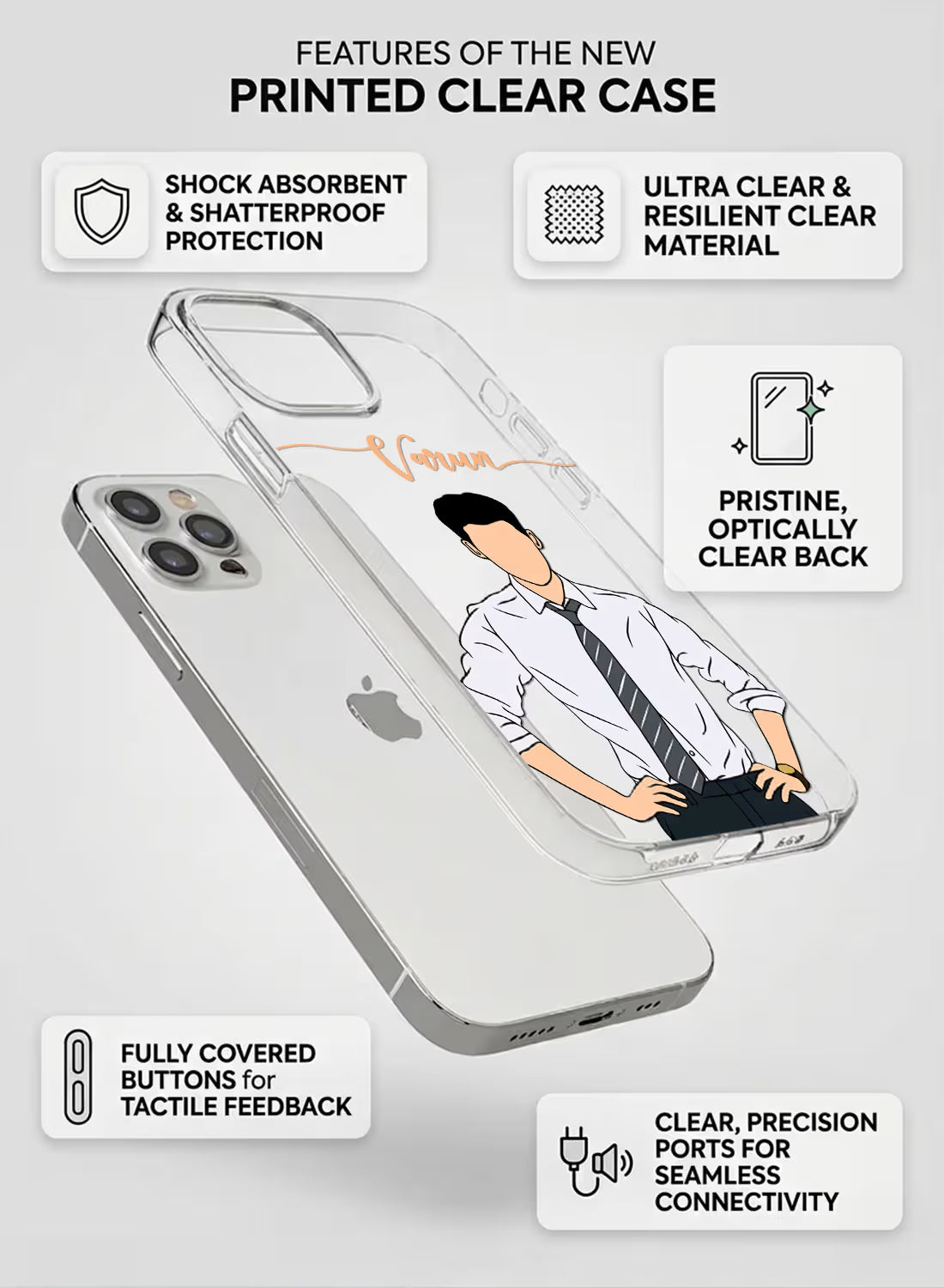 Classy Formal Boy Printed Clear Silicone Back Cover