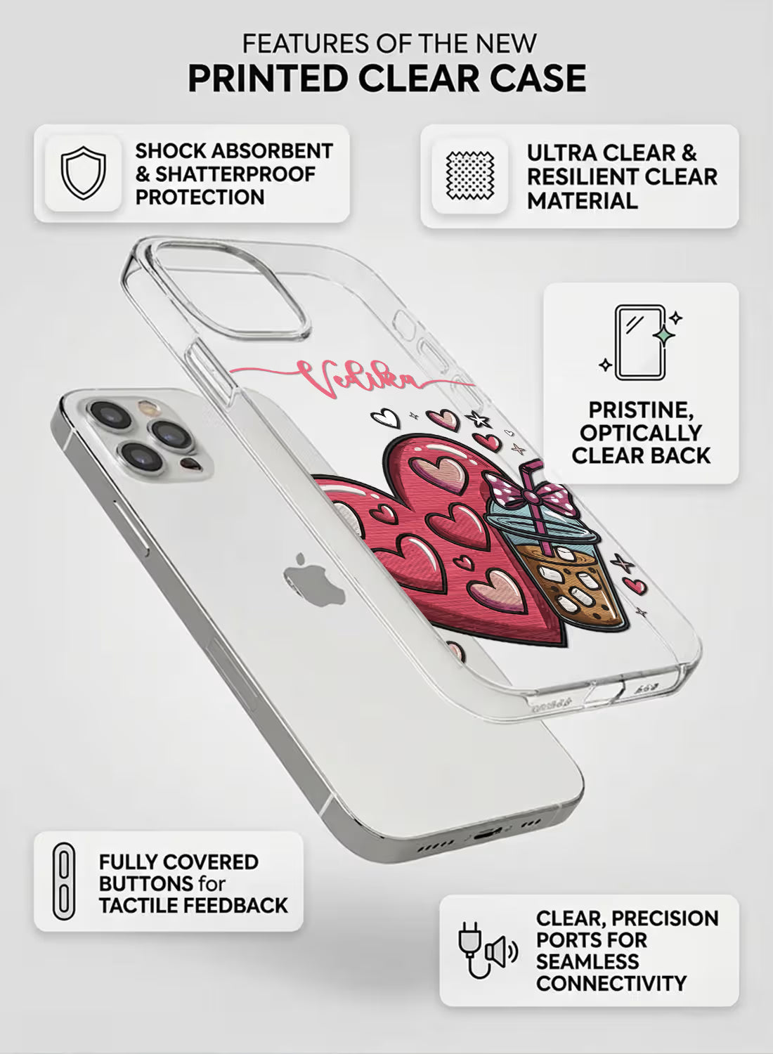 Hearts & Coffee Printed Clear Silicone Back Cover