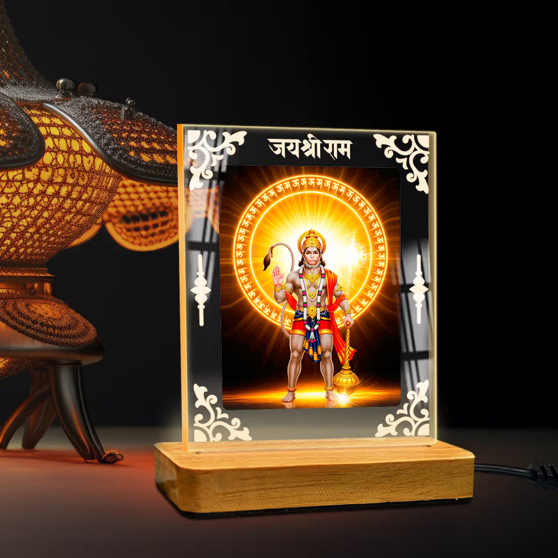 Buy Online Fashionury Acrylic Spiritual Lamp Hanuman Ji Acrylic Led Lamp - Wooden Stand-D3