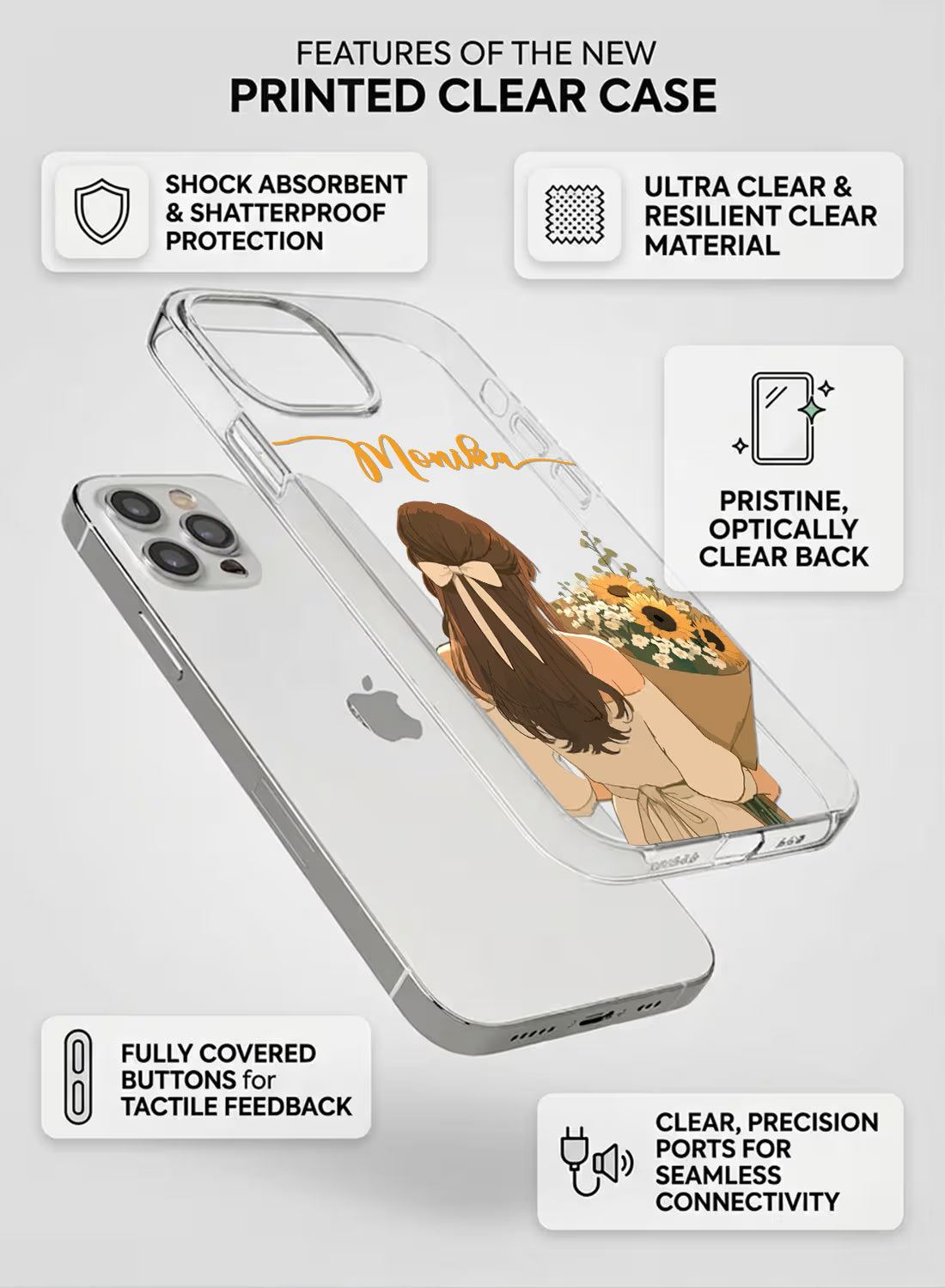 Sunflower Bouquet Girl Printed Clear Silicone Back Cover