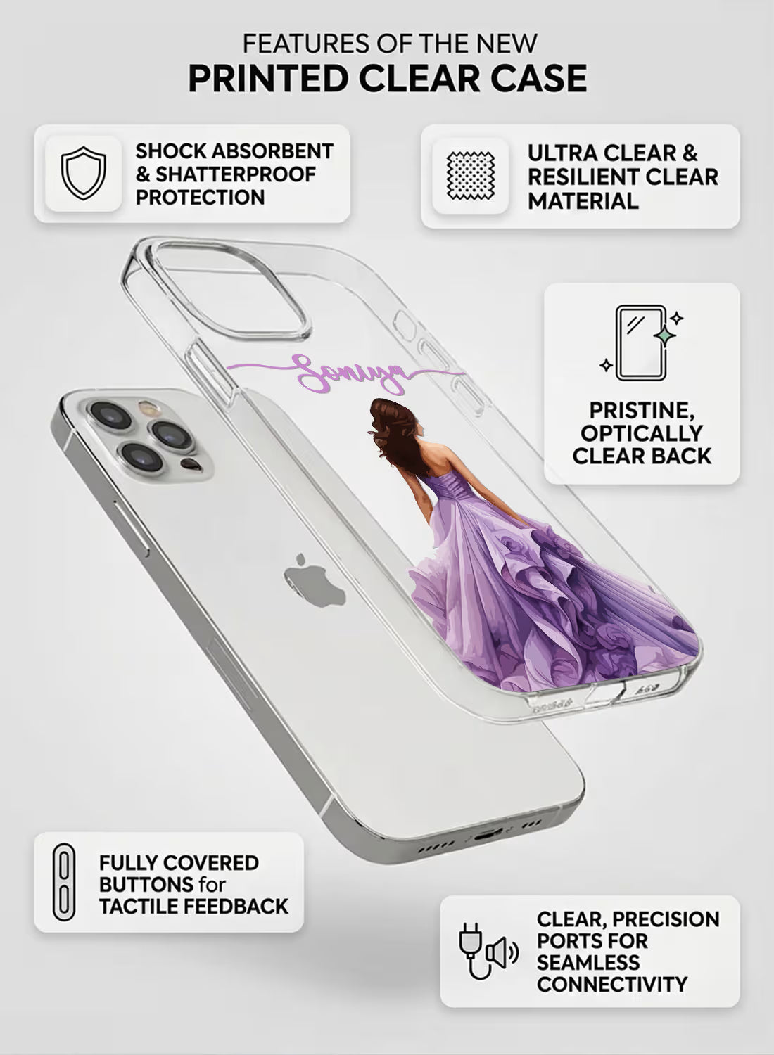 Purple Gown Girl Printed Clear Silicone Back Cover