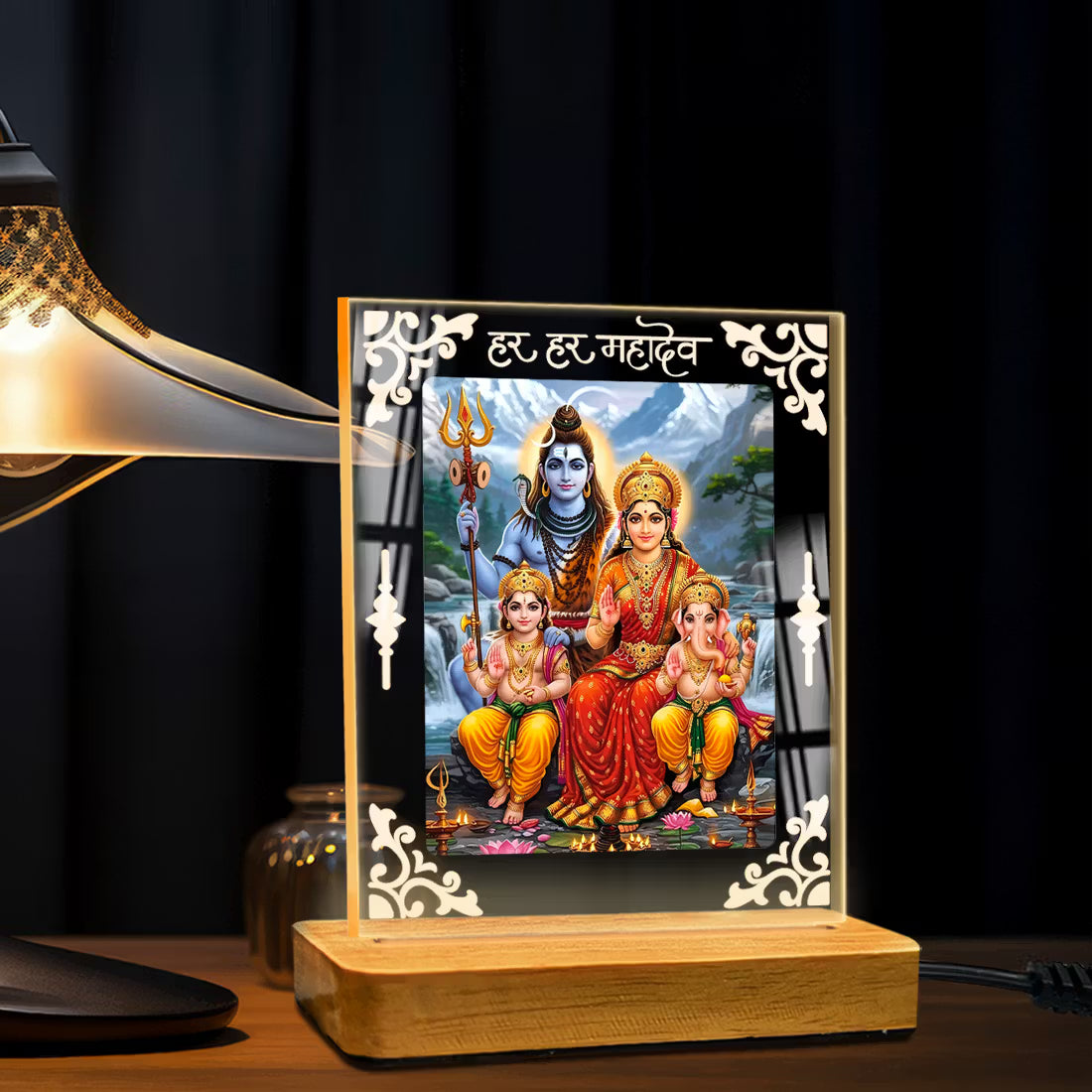 Buy Online Fashionury Acrylic Spiritual Lamp Shiv Parivar Acrylic Led Lamp - Wooden Stand-D1