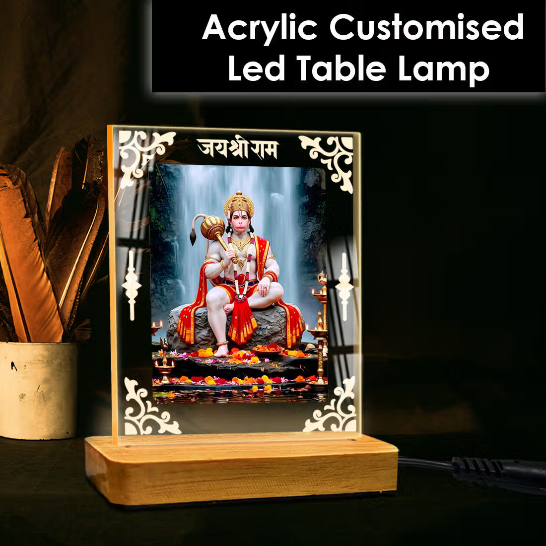 Buy Online Fashionury Acrylic Spiritual Lamp Hanuman Ji Acrylic Led Lamp - Wooden Stand-D5
