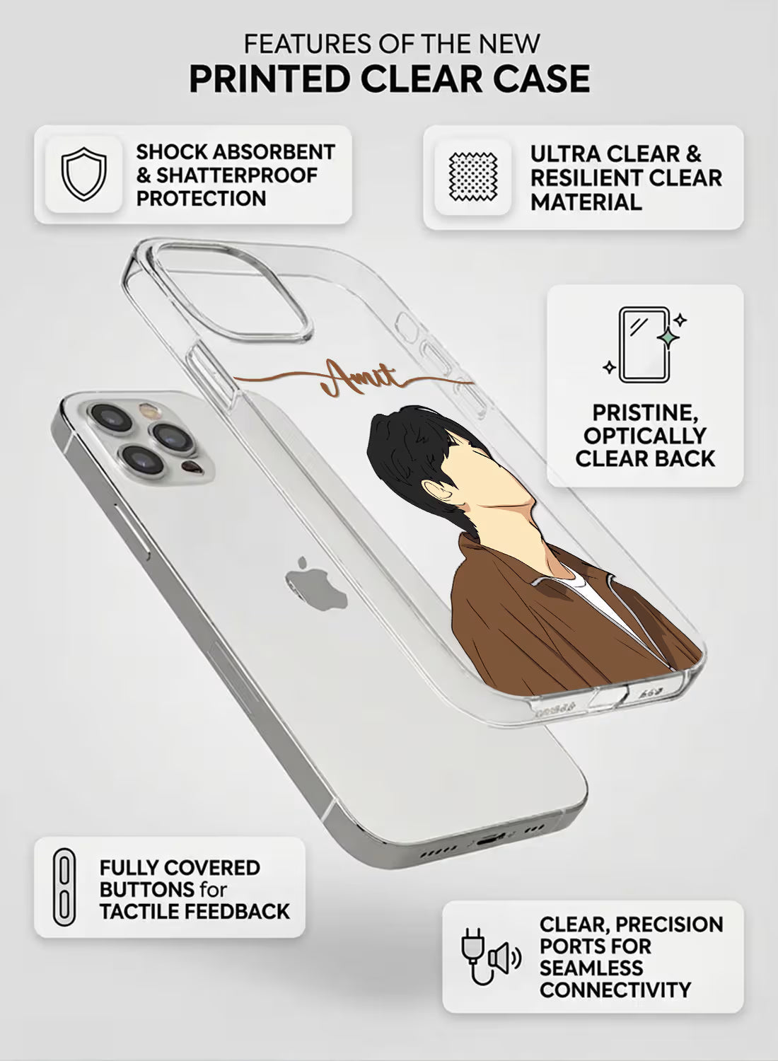 Man in Brown Jacket Printed Clear Silicone Back Cover
