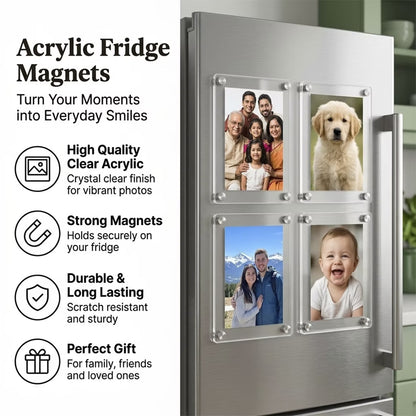 Polaroid acrylic photo fridge magnet set of 4 with family photos and silver screw corners – Fashionury