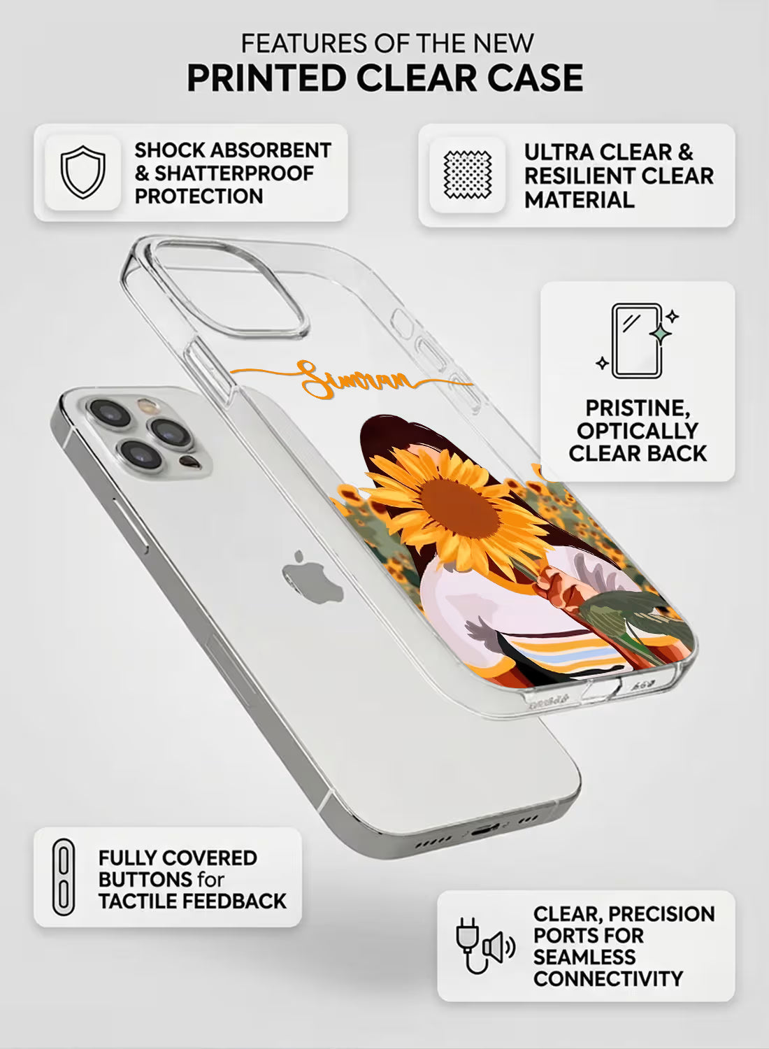 Aesthetic Sunflower Girl Printed Clear Silicone Back Cover
