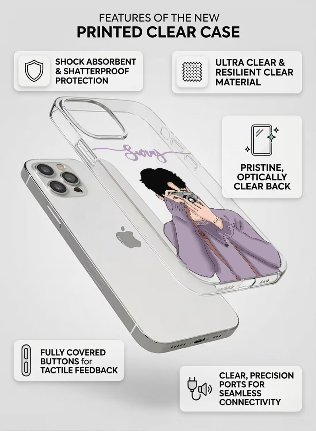 Photographer Boy Printed Clear Silicone Back Cover
