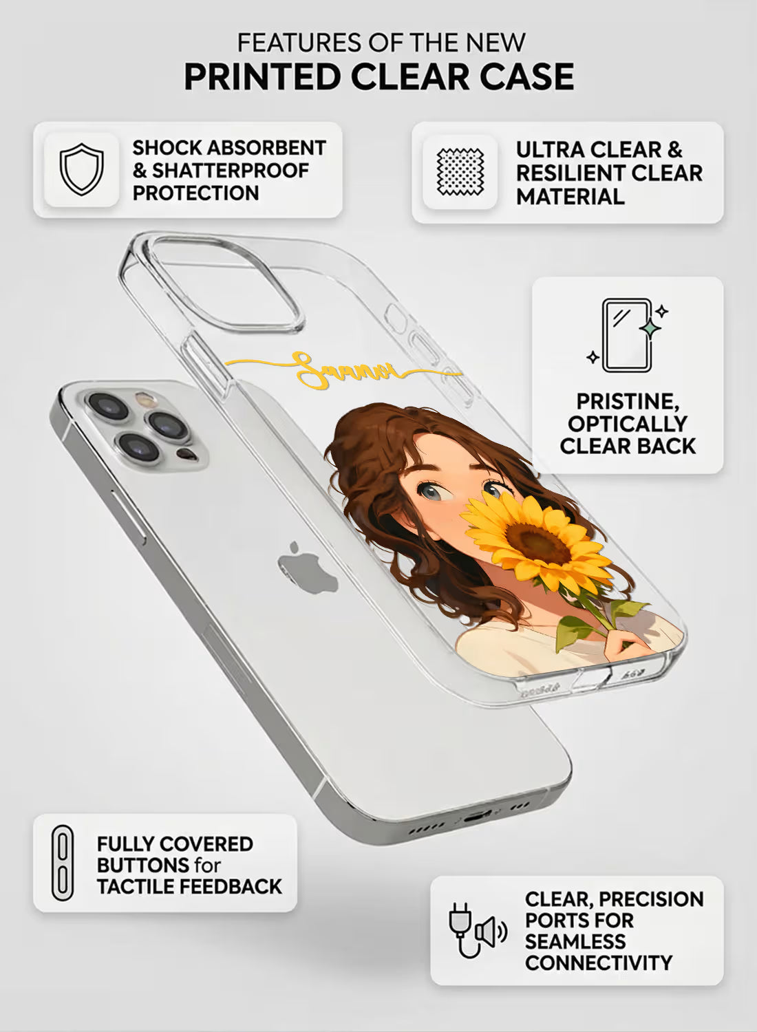 Cute Sunflower Girl Printed Clear Silicone Back Cover