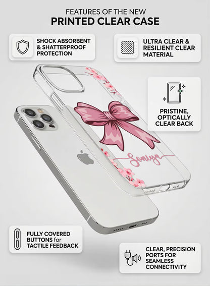 Cute Pink Bow & Floral Printed Clear Silicone Back Cover
