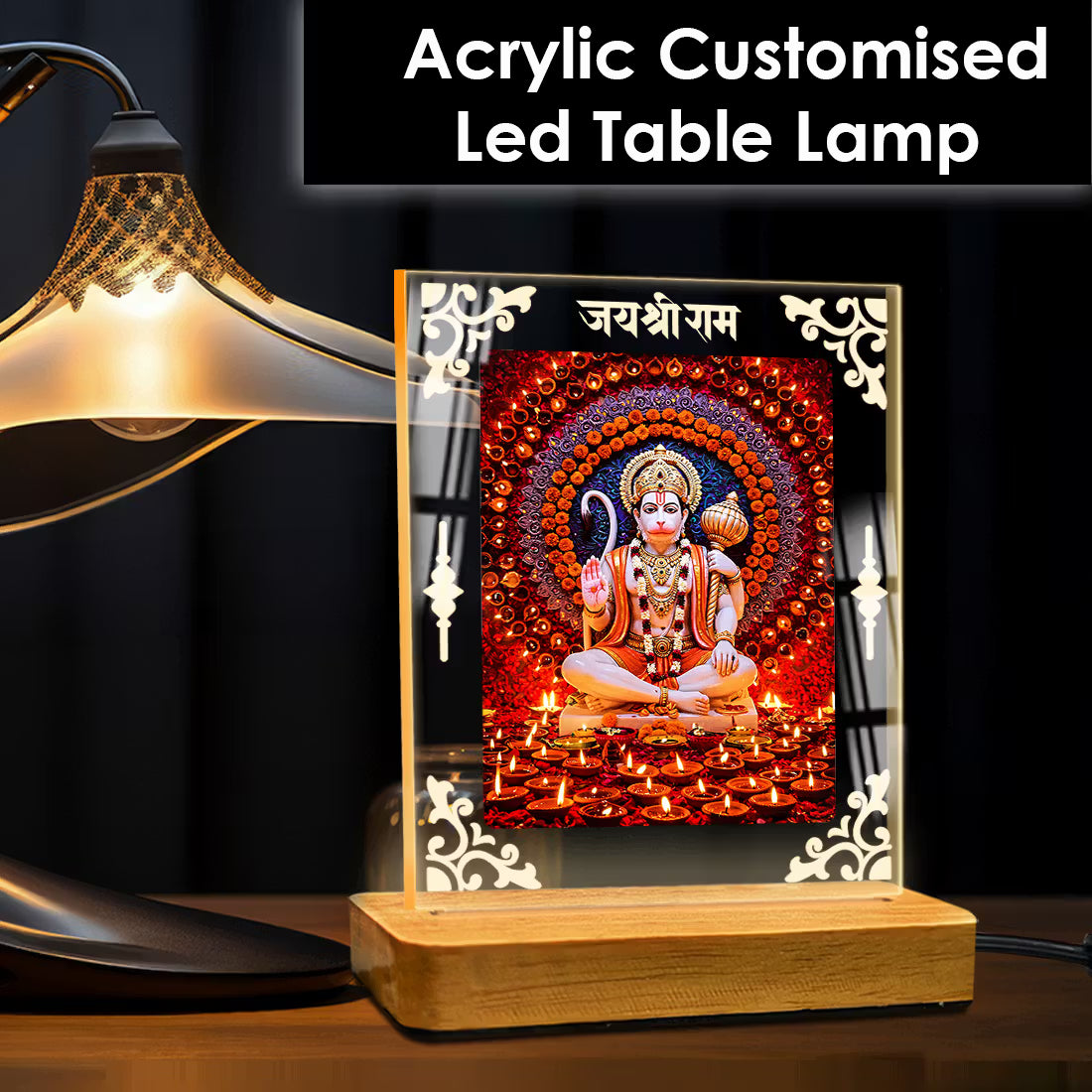 Buy Online Fashionury Acrylic Spiritual Lamp Hanuman Ji Acrylic Led Lamp - Wooden Stand-D4