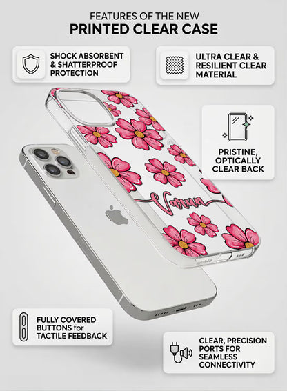 Vibrant Pink Floral Printed Clear Silicone Back Cover