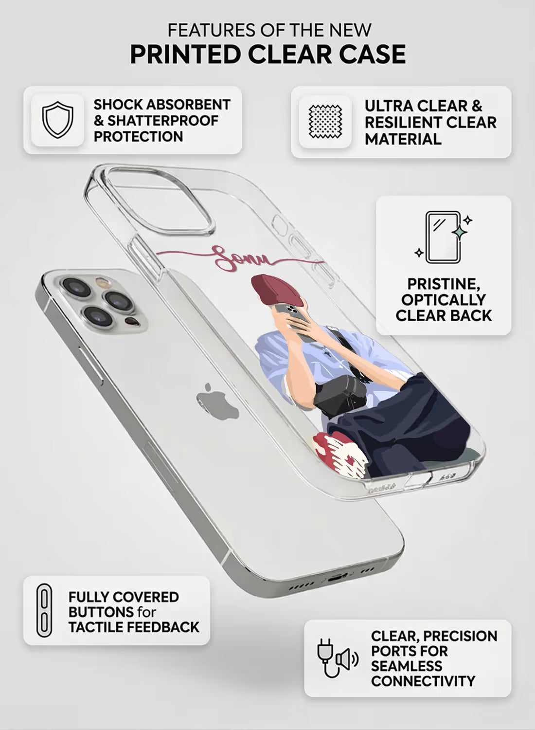 Street Style Selfie Boy Printed Clear Silicone Back Cover
