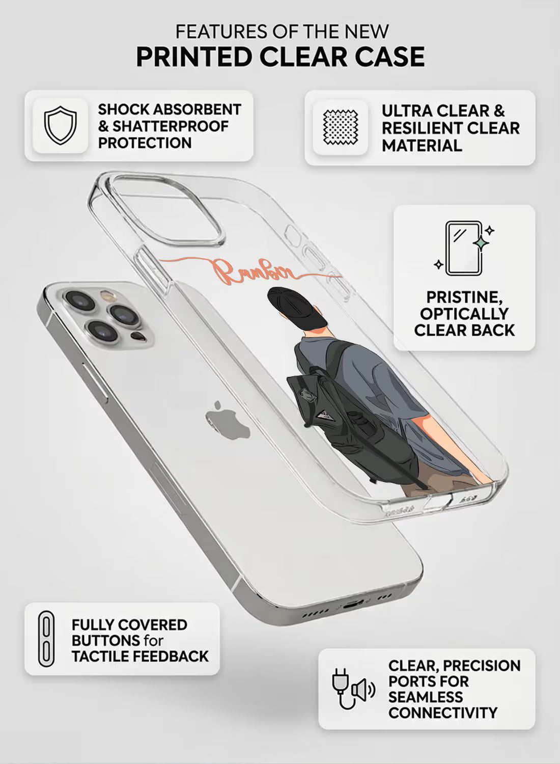 Backpacker Boy Printed Clear Silicone Back Cover