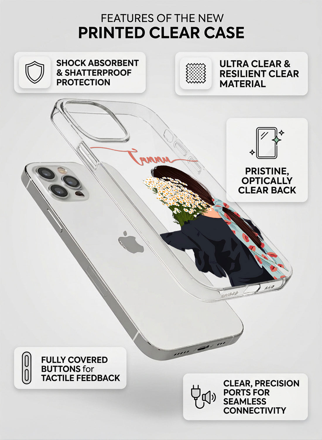 Custom Girl with Daisy Bouquet Personalized Phone Case