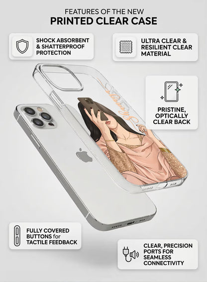 Selfie Girl custom name silicone mobile cover with ethnic aesthetic illustration