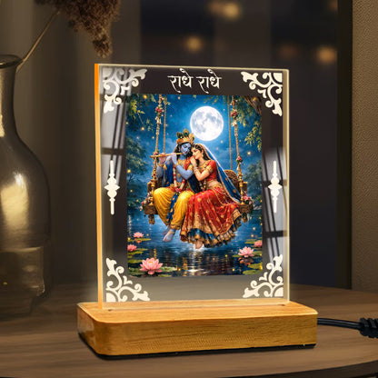 Buy Online Fashionury Acrylic Spiritual Lamp Shree Radha-Krishna Acrylic Led Lamp - Wooden Stand D4