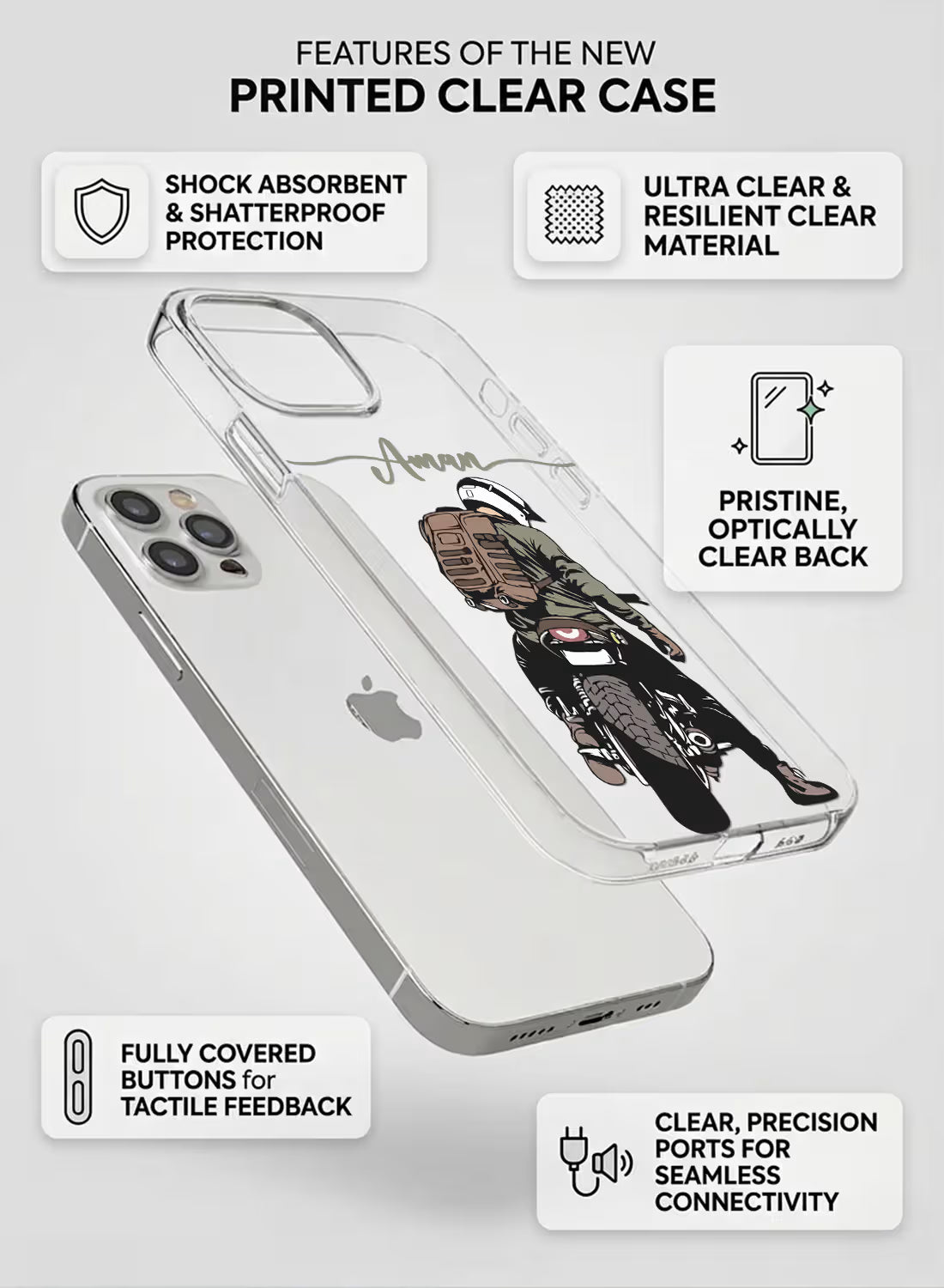Motorcycle Rider Boy Printed Clear Silicone Back Cover