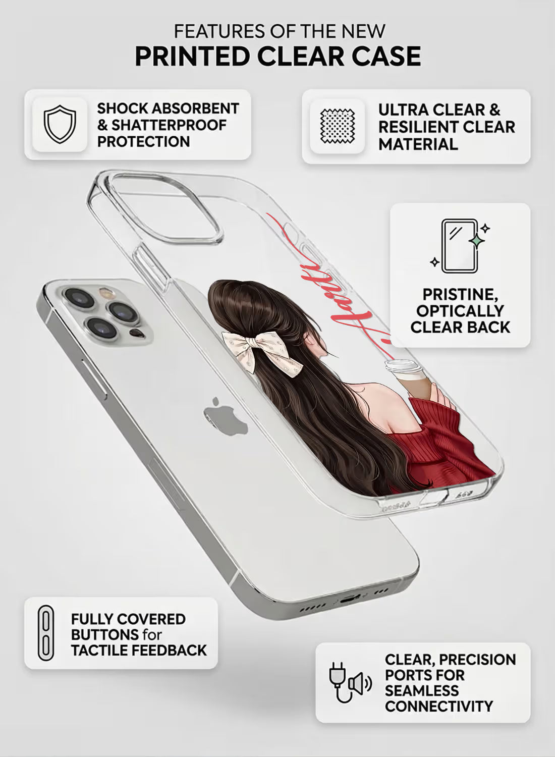 Coffee Girl custom name silicone mobile cover with aesthetic back-view illustration