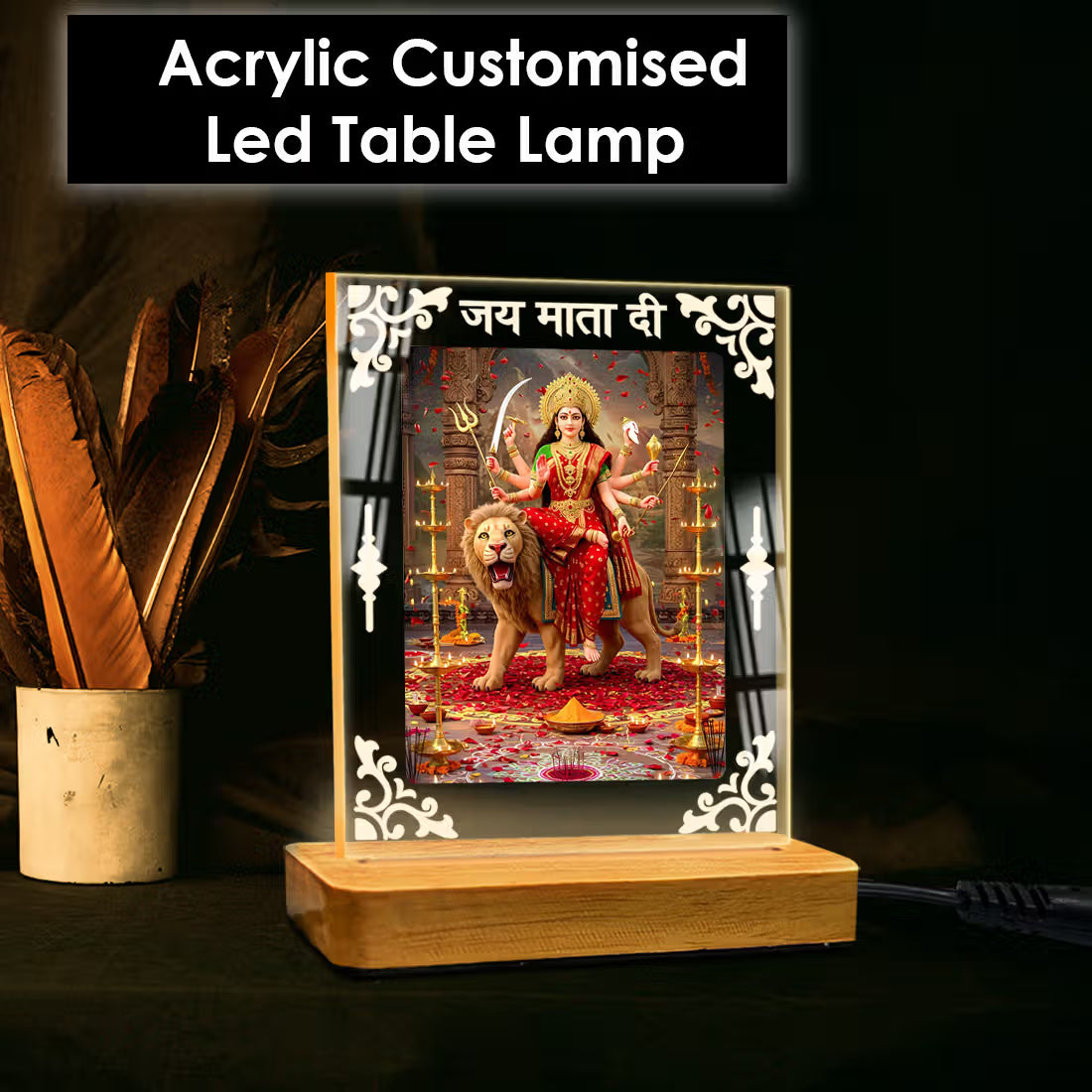 Buy Online Fashionury Acrylic Spiritual Lamp Maa Durga Acrylic Led Lamp - Wooden Stand-D1