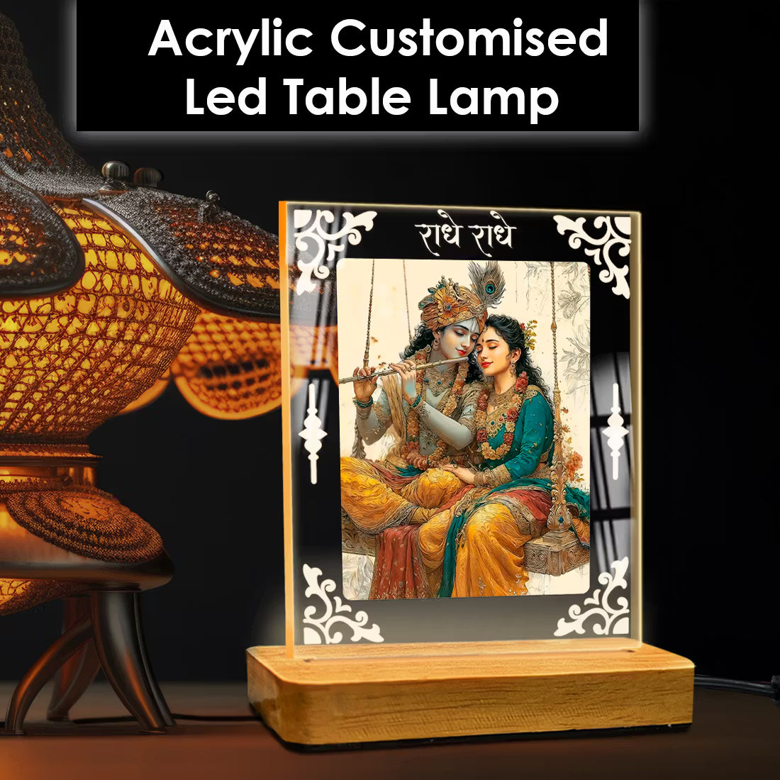 Buy Online Fashionury Acrylic Spiritual Lamp Shree Radha-Krishna Acrylic Led Lamp - Wooden Stand D2