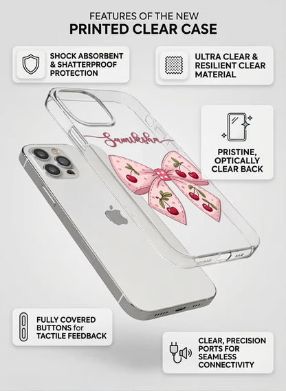 Pink Cherry Bow Printed Clear Silicone Back Cover