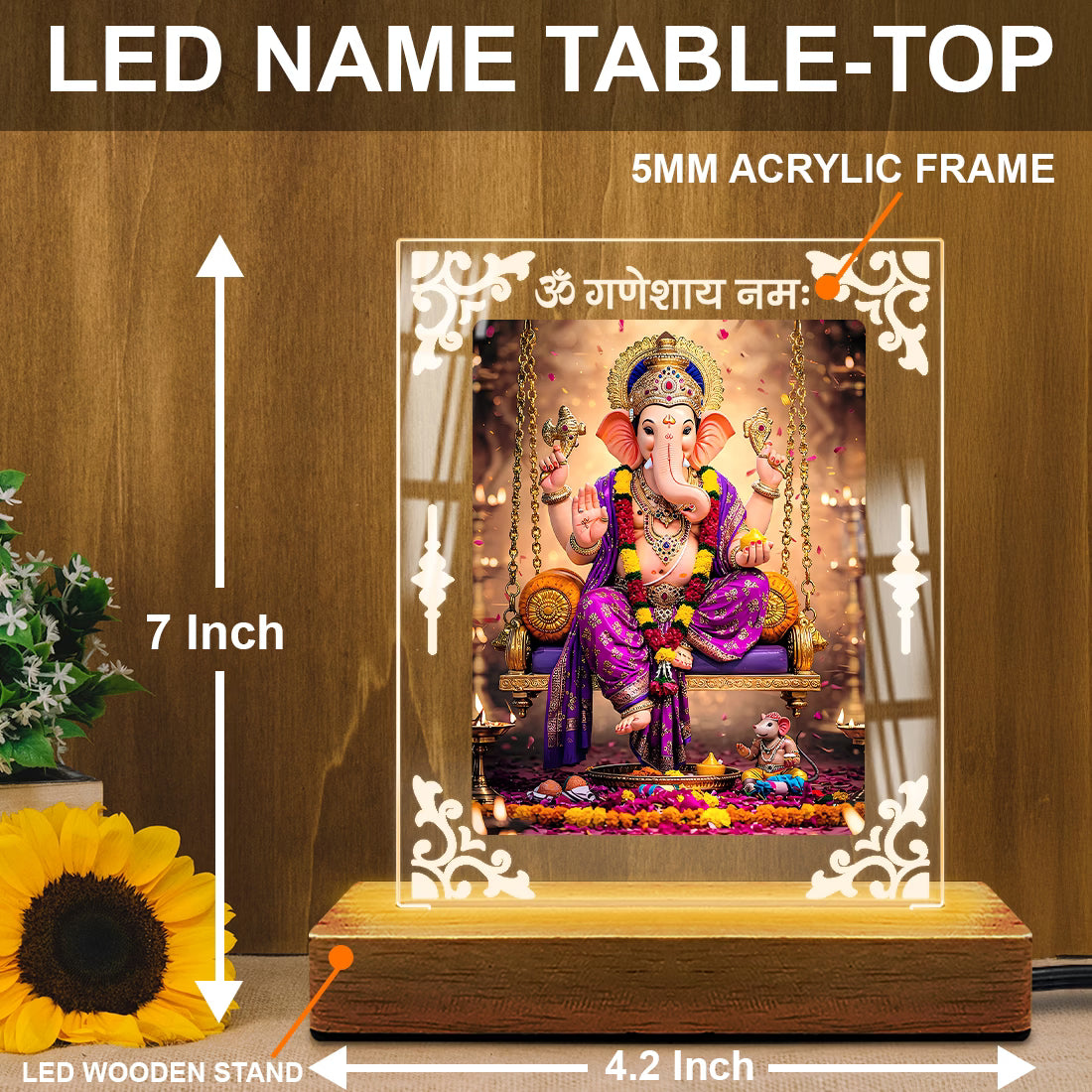 Buy Online Fashionury Acrylic Spiritual Lamp Ganesh Ji Acrylic Led Lamp - Wooden Stand D1