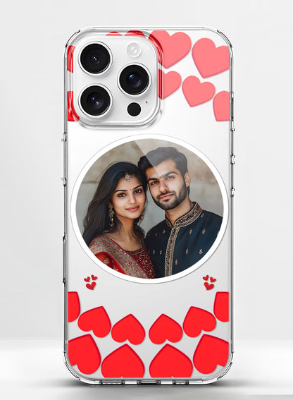 Red Heart Shower Circle Photo Custom Silicone Mobile Cover