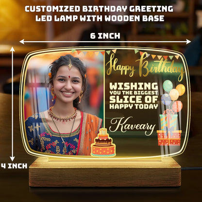 Birthday Lamp with LED Wooden Base – Landscape