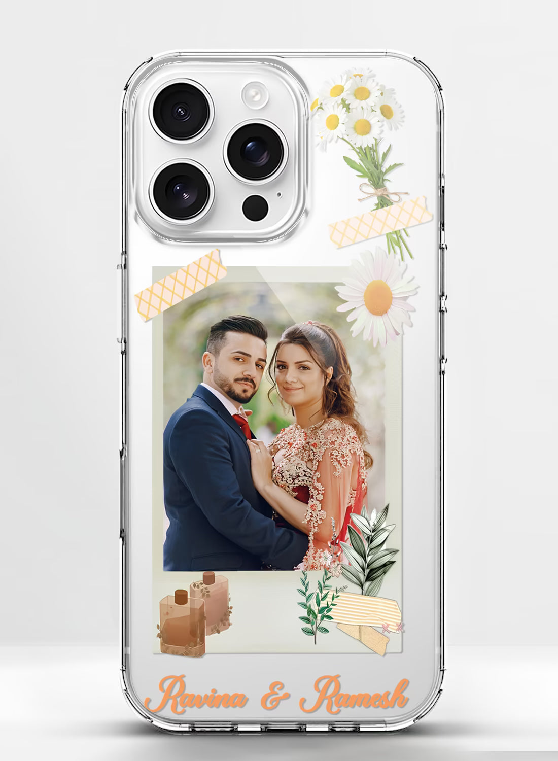 Daisy Washi Tape Custom Photo & Name Silicone Mobile Cover