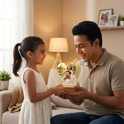 Love You Dad hand heart acrylic LED photo lamp with father daughter portrait

