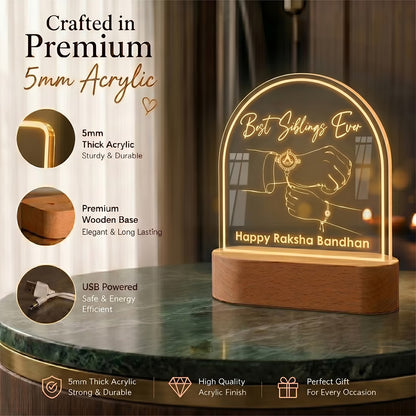 Infographic View of Best Siblings Ever Raksha Bandhan acrylic LED lamp with Rakhi tying line art