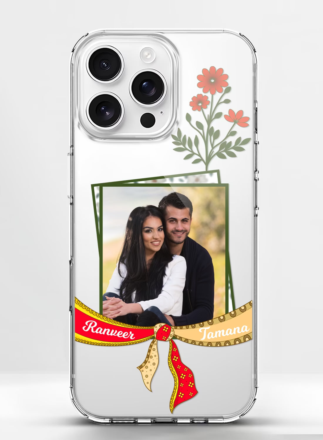 Wedding Photo & Ribbon Name Printed Clear Silicone Cover