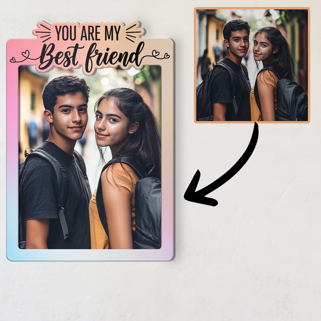 You Are My Best Friend wooden fridge magnet with custom photo and pastel design