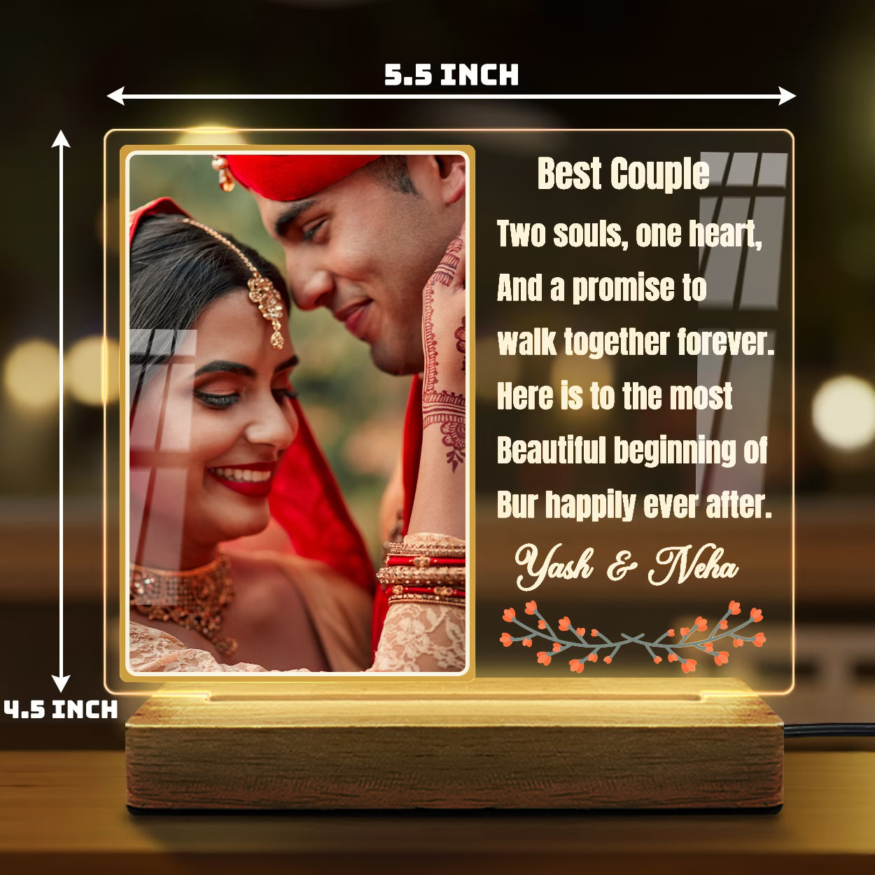 Custom Best Couple Acrylic LED Lamp Wooden Base