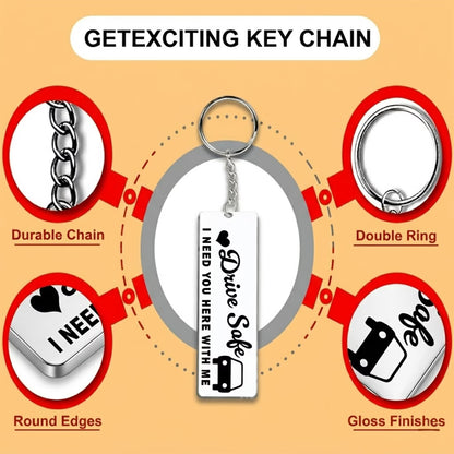 Drive Safe acrylic keychain with heartfelt quote, car and heart design
