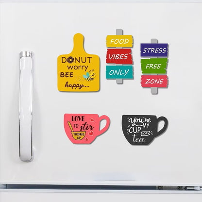 Kitchen Quotes MDF wooden fridge magnet set of 5 with fun typography and designs