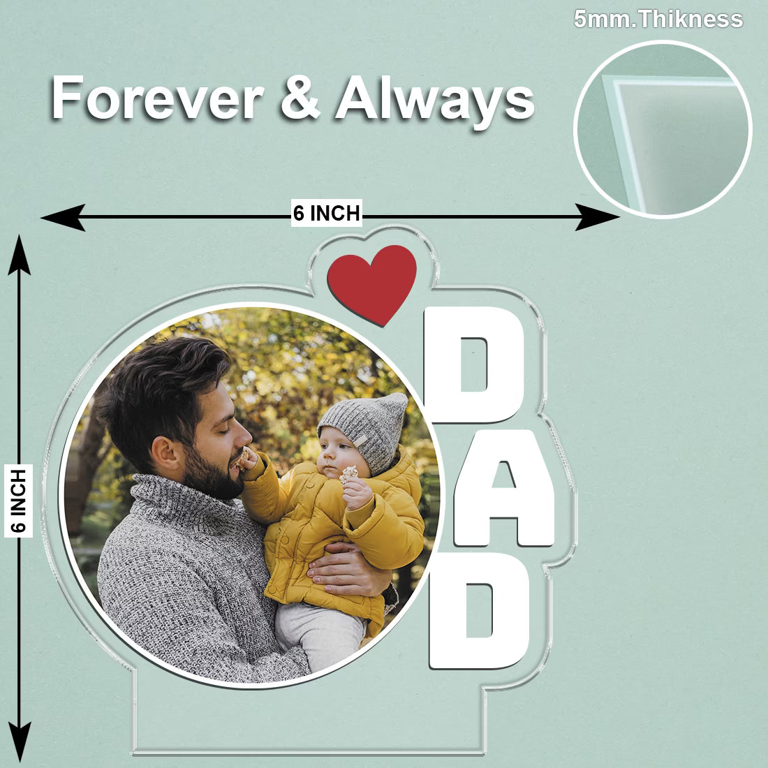 Personalised Love Dad round acrylic LED photo lamp with father and daughter portrait on wooden base for Father's Day gift
