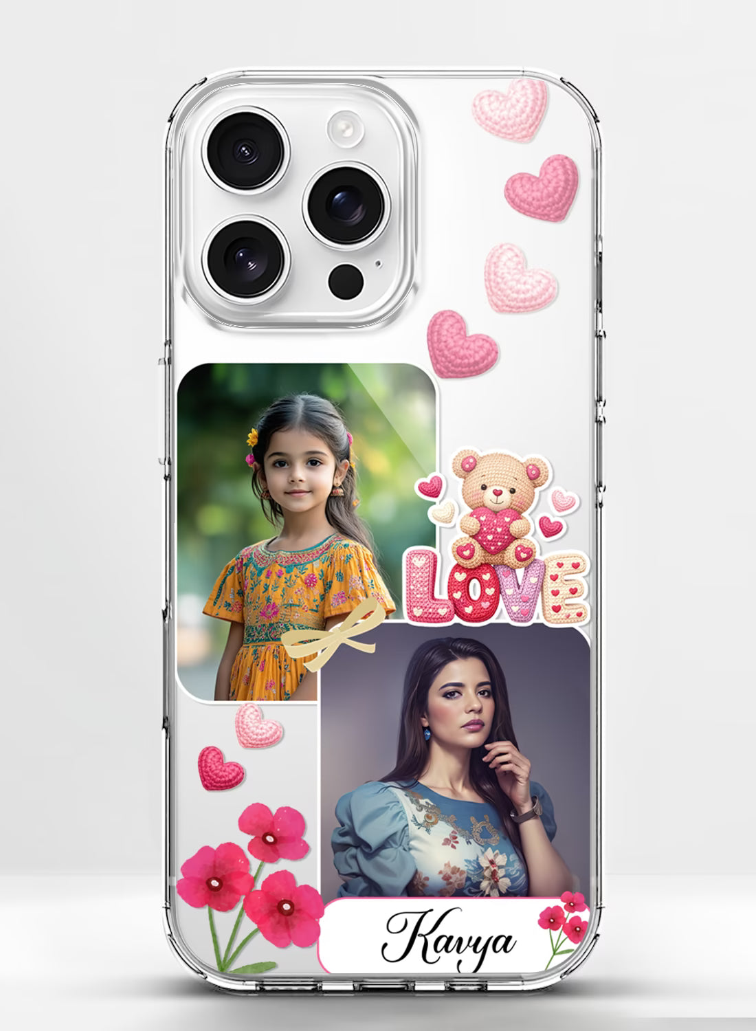 Teddy Love Bear Dual Photo Silicone Mobile Cover
