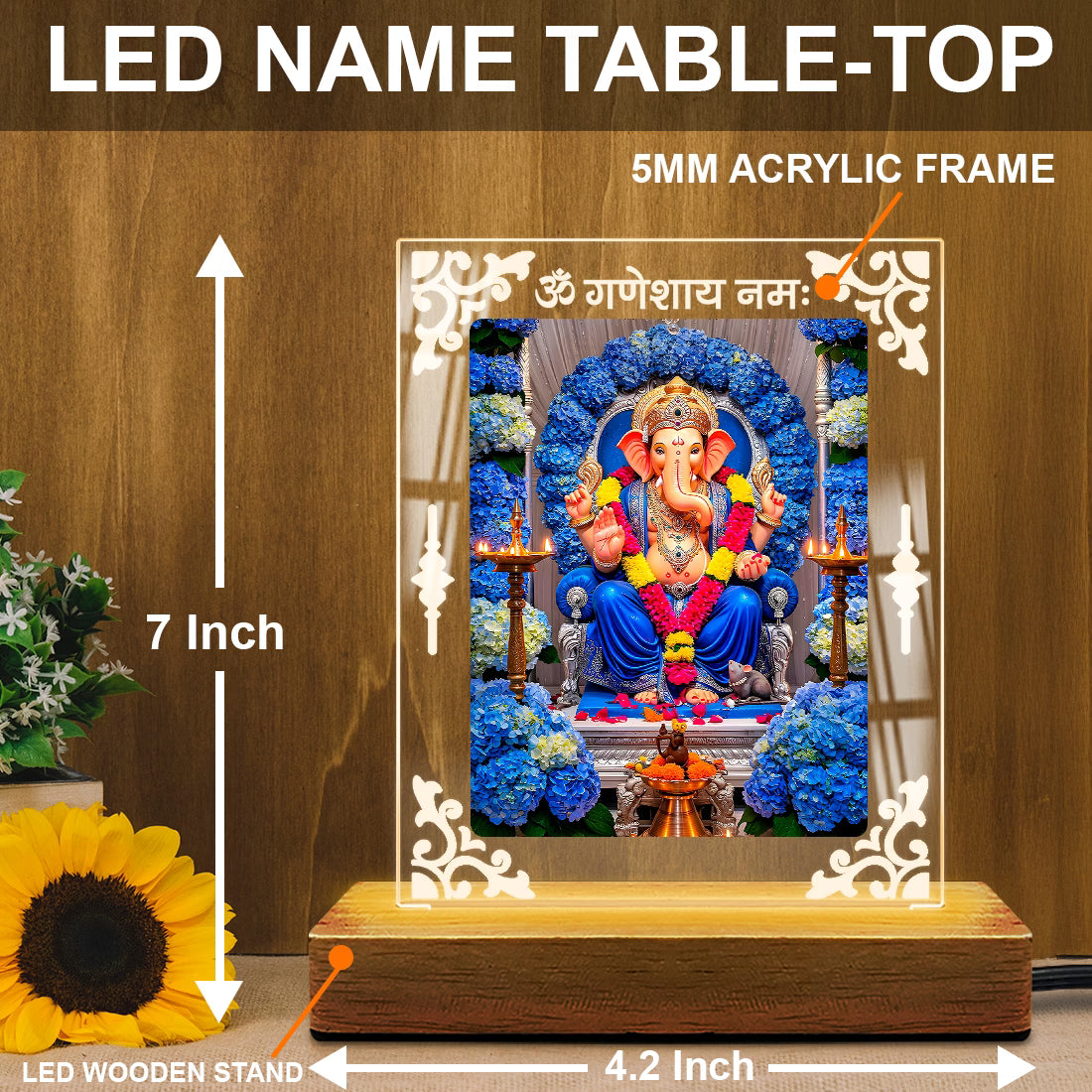 Buy Online Fashionury Acrylic Spiritual Lamp Ganpati Bappa Acrylic Led Lamp - Wooden Stand D2